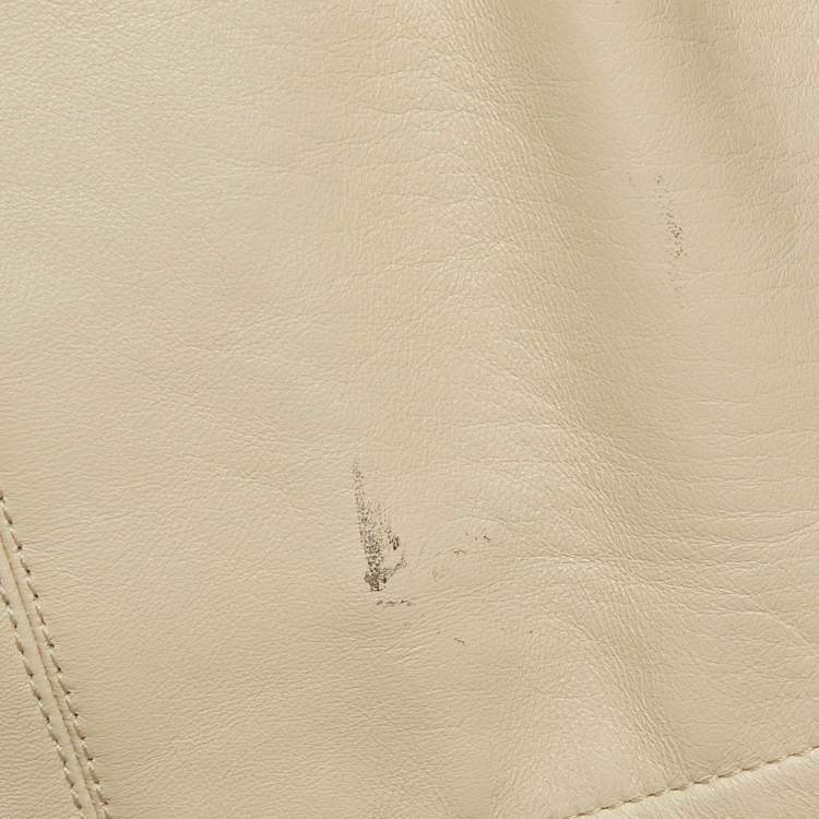 Pre Owned Gucci Beige Logo Studded Genuine Leather Belted Jacket M