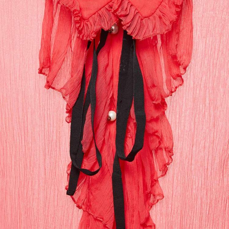 Pre Owned Gucci Pink Chiffon Ruffled Sheer Shirt M
