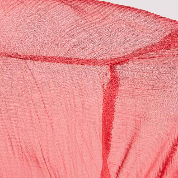 Pre Owned Gucci Pink Chiffon Ruffled Sheer Shirt M