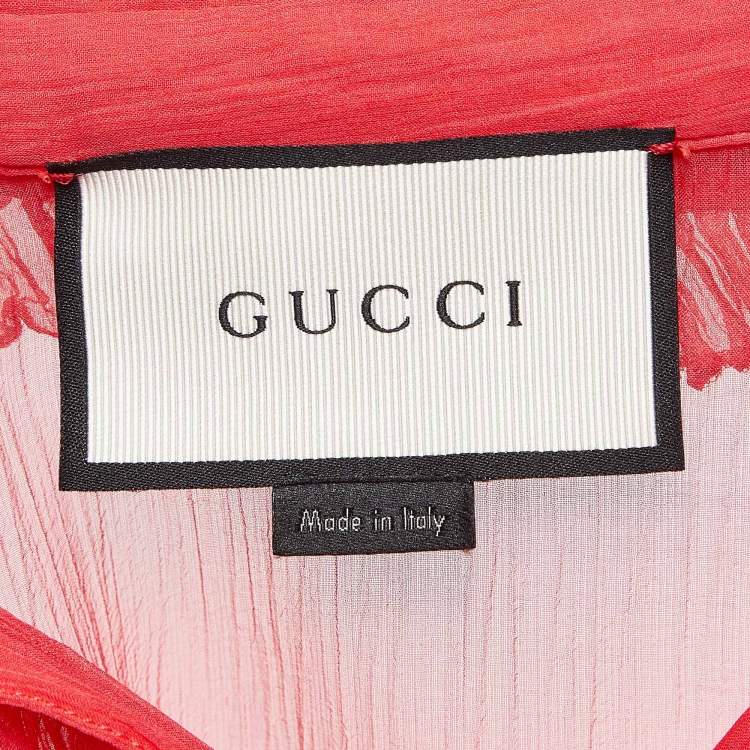 Pre Owned Gucci Pink Chiffon Ruffled Sheer Shirt M