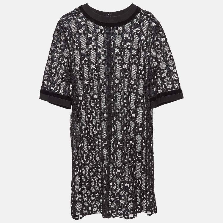 Gucci Black GG Macrame Lace Short Dress M Gucci The Luxury Closet