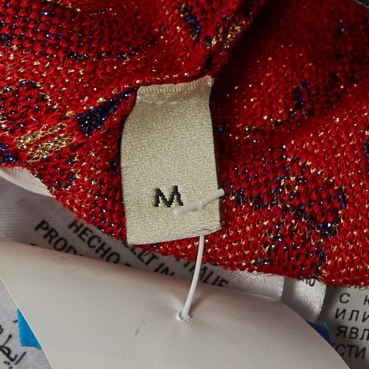 Pre Owned Gucci Blue/ Red Horsebit Pattern Lame Knit Crop Trousers M
