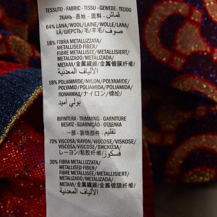 Pre Owned Gucci Blue/ Red Horsebit Pattern Lame Knit Crop Trousers M
