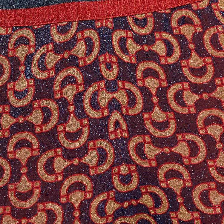 Pre Owned Gucci Blue/ Red Horsebit Pattern Lame Knit Crop Trousers M