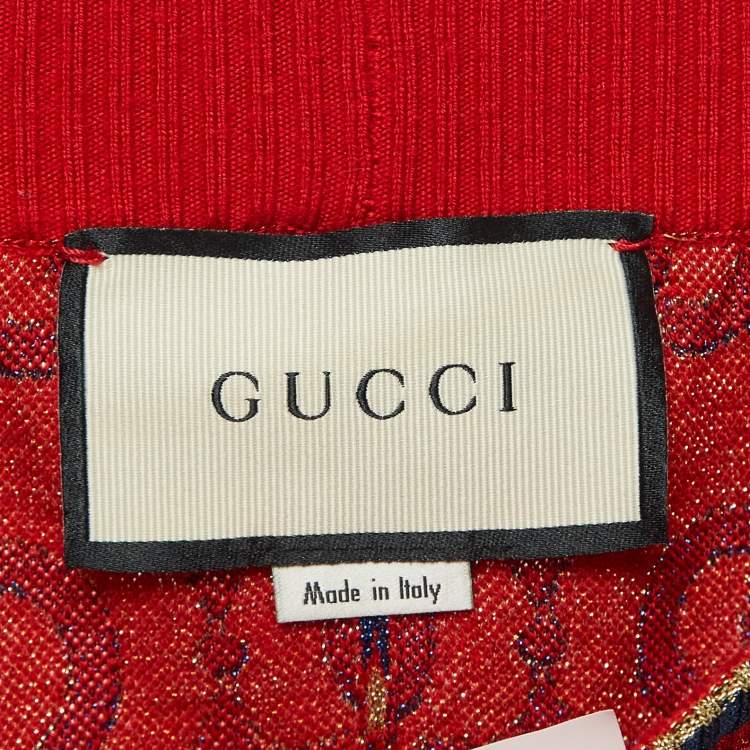 Pre Owned Gucci Blue/ Red Horsebit Pattern Lame Knit Crop Trousers M