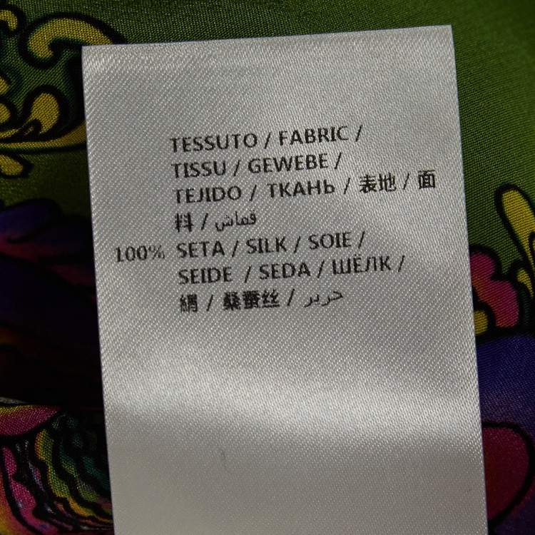 Pre Owned Gucci Green Printed Silk Tie-Neck Blouse M