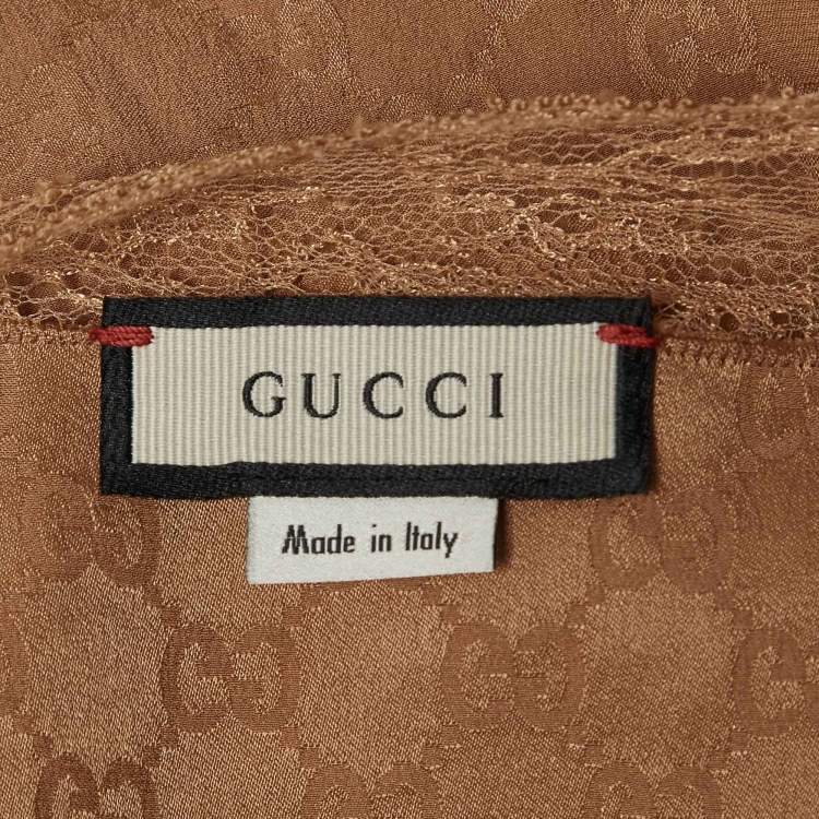 Pre Owned Gucci Beige GG Lace Trim Silk Camisole Top L