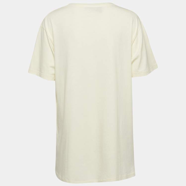 Pre Owned Gucci Cream Mouth Print Cotton Knit Crew Neck T-Shirt S