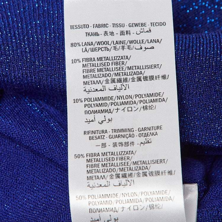 Pre Owned Gucci Blue GG Intarsia Lame Knit Zip Front Jacket L