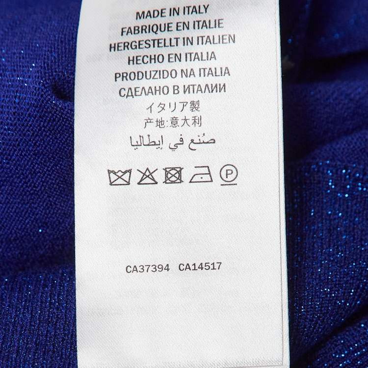 Pre Owned Gucci Blue GG Intarsia Lame Knit Zip Front Jacket L