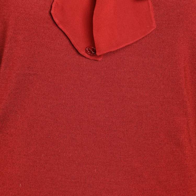 Pre Owned Gucci Burgundy Silk & Wool Knit Midi Dress L