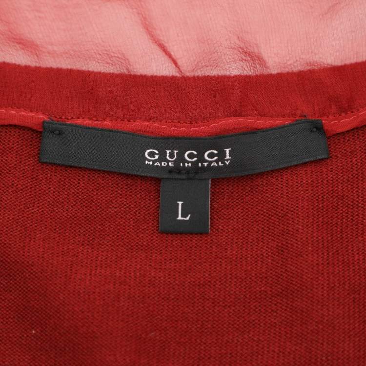 Pre Owned Gucci Burgundy Silk & Wool Knit Midi Dress L