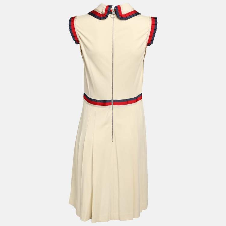 Pre Owned Gucci Cream Stretch Jersey Web Trim Detail Shift Dress S