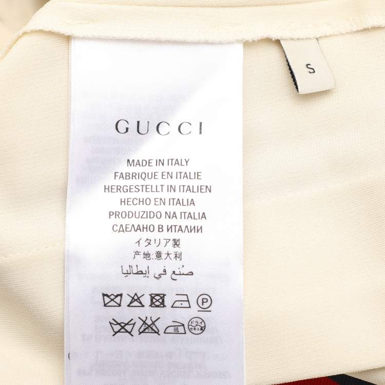 Pre Owned Gucci Cream Stretch Jersey Web Trim Detail Shift Dress S