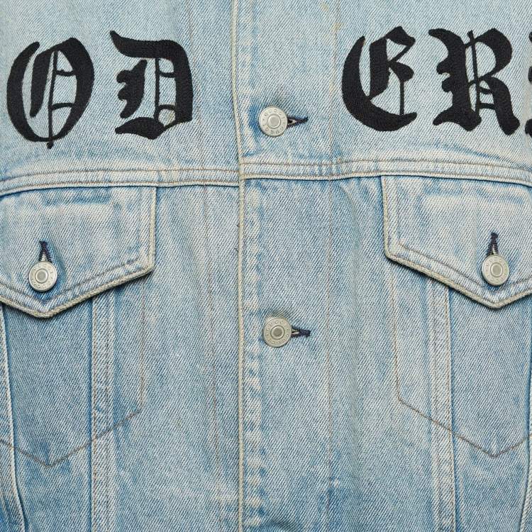 Pre Owned Gucci Blue Denim Embroidered Denim Jacket M
