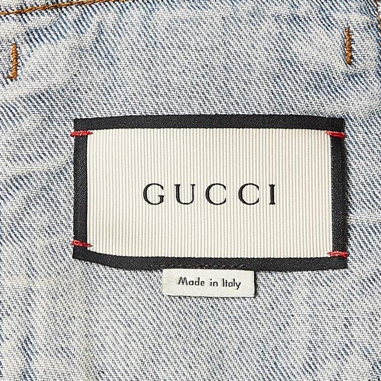 Pre Owned Gucci Blue Embroidered Denim Jacket M