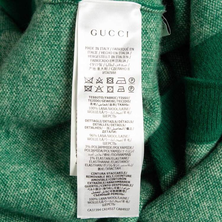 Pre Owned Gucci Green GG Patterned Wool Knit Belted Long Cardigan S