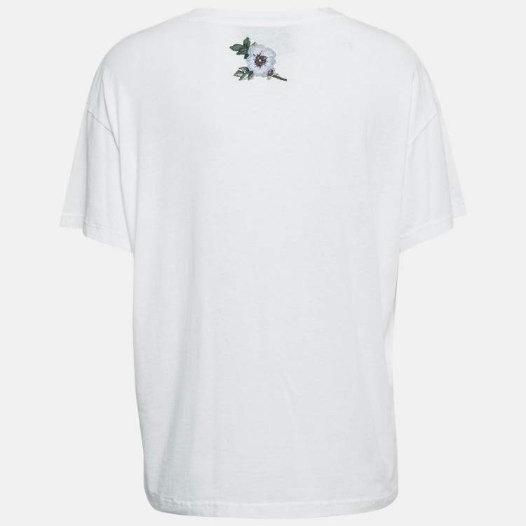 Pre Owned Gucci White Logo Print Distressed Cotton T-Shirt S 
