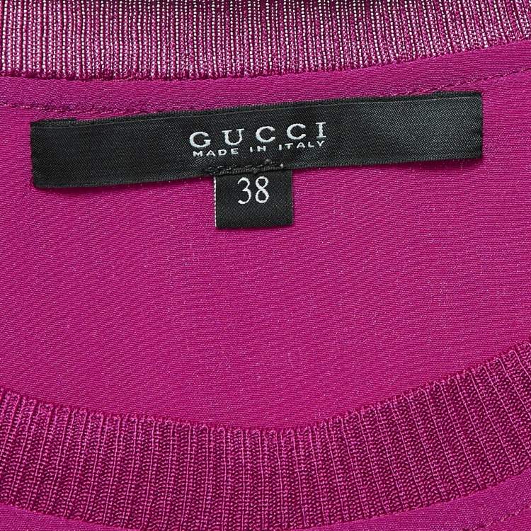Pre Owned Gucci Magenta Pink Silk Open Back T-Shirt S