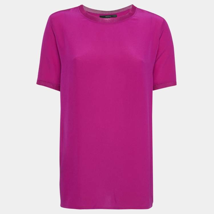 Pre Owned Gucci Magenta Pink Silk Open Back T-Shirt S