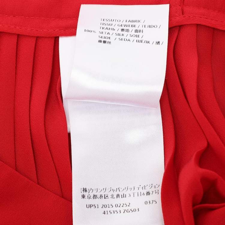 Pre Owned Gucci Red Pleated Silk Midi Skirt M