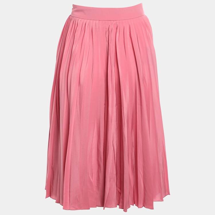 Pre Owned Gucci Pink Pleated Silk Midi Skirt M