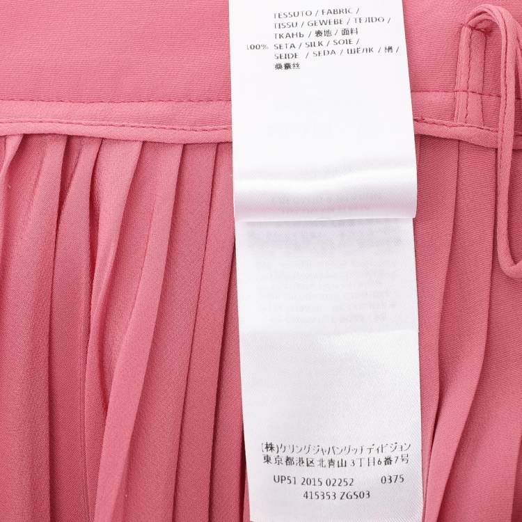 Pre Owned Gucci Pink Pleated Silk Midi Skirt M