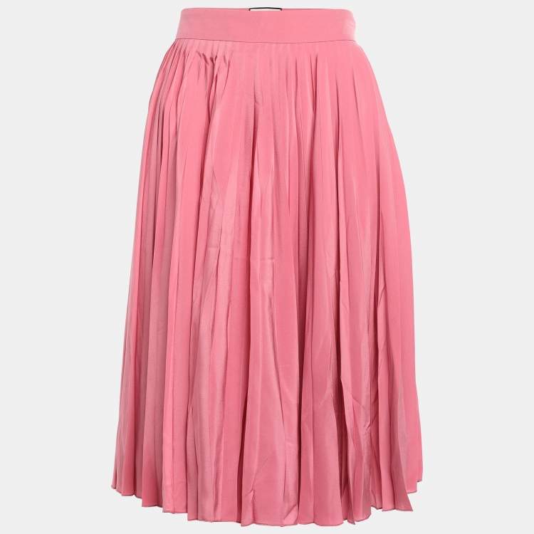 Pre Owned Gucci Pink Pleated Silk Midi Skirt M
