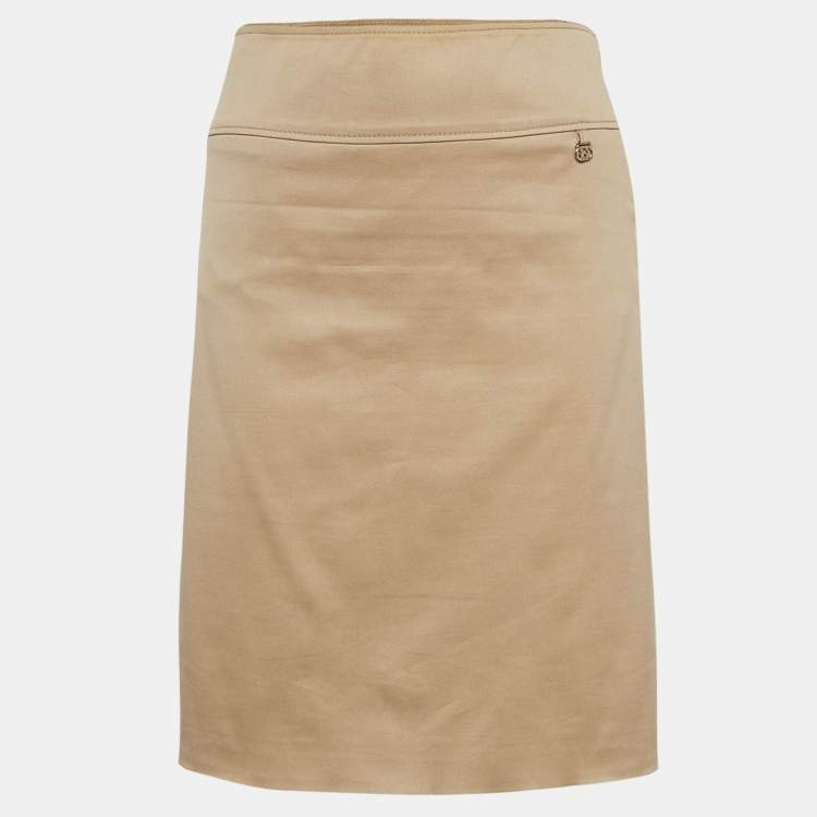مملوكة مسبقًا Gucci Brown Cotton GG Badge Detail Knee-Length Skirt M