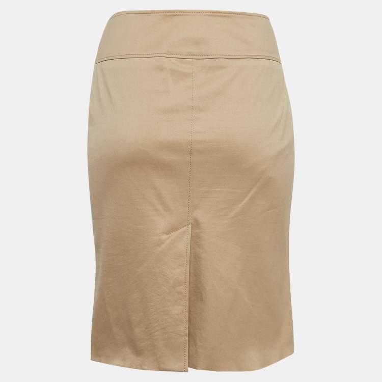 مملوكة مسبقًا Gucci Brown Cotton GG Badge Detail Knee-Length Skirt M
