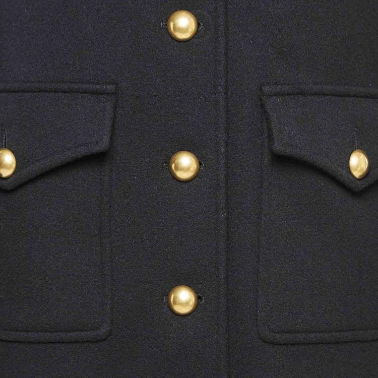 Pre Owned Gucci Black Wool GG Metal Detail Mid-Length Coat M
