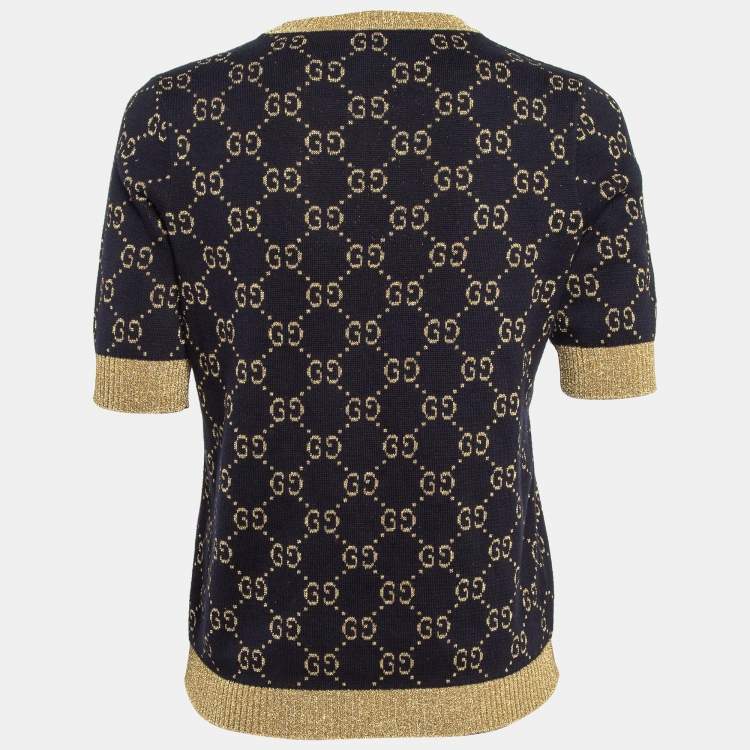 Pre Owned Gucci Navy Blue Zima Lurex Knit Top M