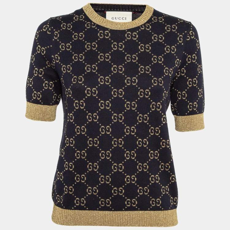 Pre Owned Gucci Navy Blue Zima Lurex Knit Top M