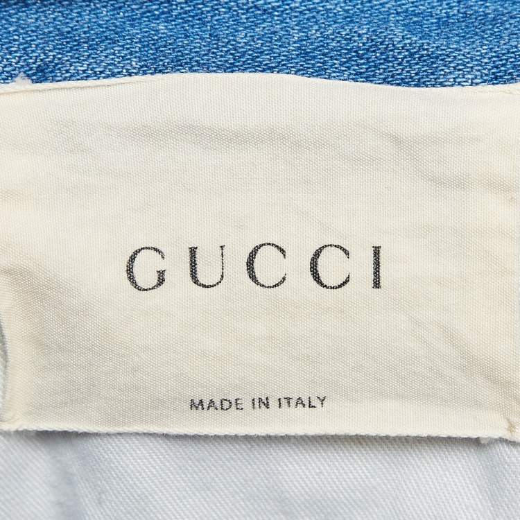 Pre Owned Gucci Navy Blue Denim Side Tape Detail Wide-Leg Jeans S
