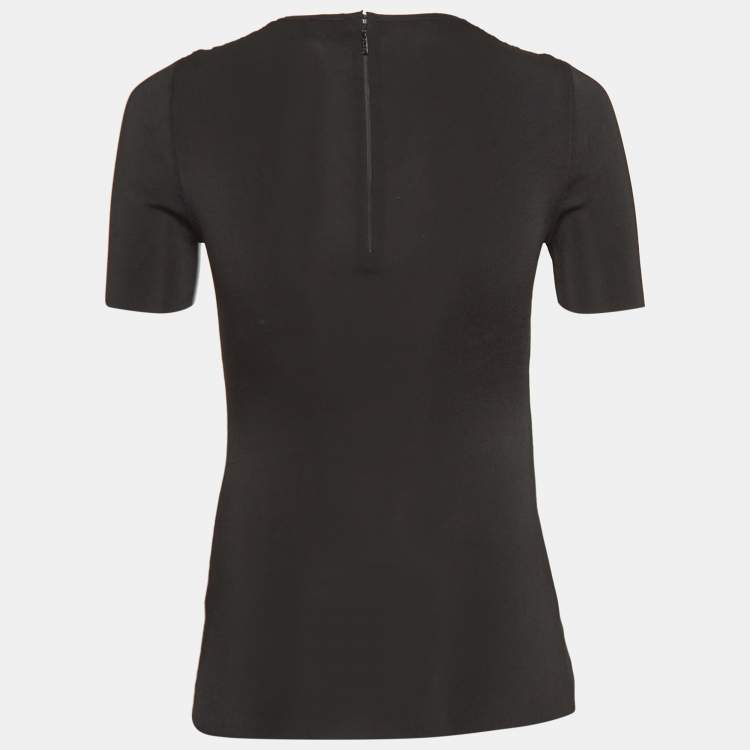 مملوكة مسبقًا Gucci Black Mesh Insert Rib Knit Short Sleeve Top S