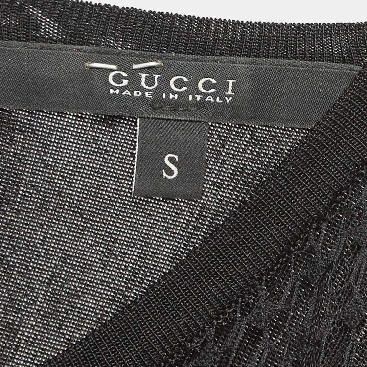 مملوكة مسبقًا Gucci Black Mesh Insert Rib Knit Short Sleeve Top S