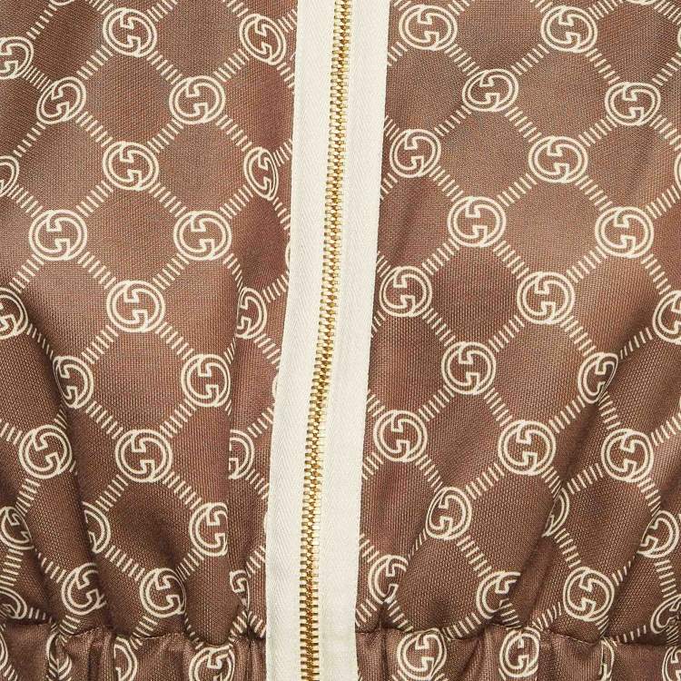 Pre Owned Gucci Olive Green GG Interlocking Print Jersey Cropped Jacket S