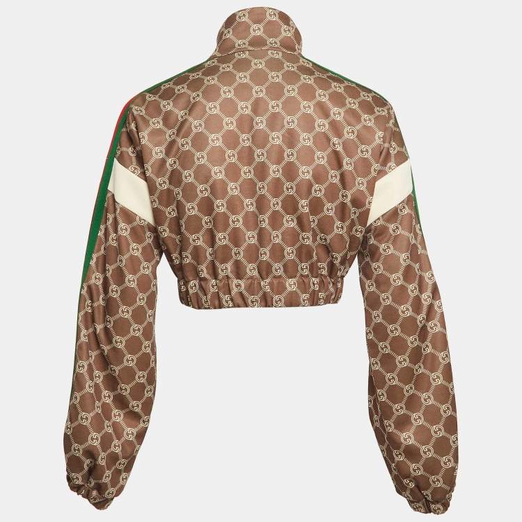 Pre Owned Gucci Olive Green GG Interlocking Print Jersey Cropped Jacket S