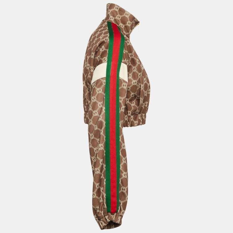 Pre Owned Gucci Olive Green GG Interlocking Print Jersey Cropped Jacket S