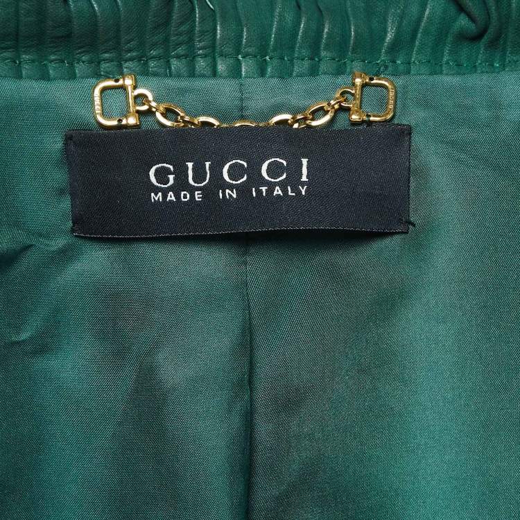 مملوكة مسبقًا Gucci Green Leather Pleated Crop Leather Jacket M