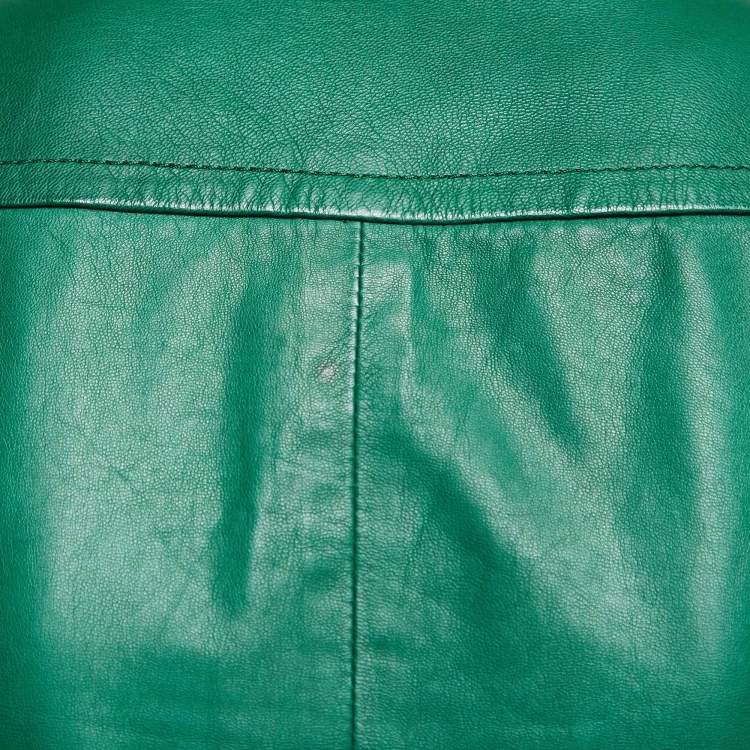 مملوكة مسبقًا Gucci Green Leather Pleated Crop Leather Jacket M