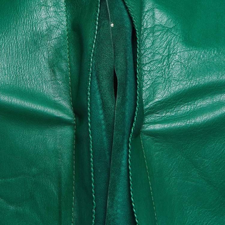 مملوكة مسبقًا Gucci Green Leather Pleated Crop Leather Jacket M