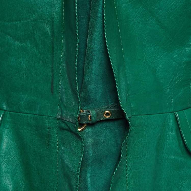 مملوكة مسبقًا Gucci Green Leather Pleated Crop Leather Jacket M