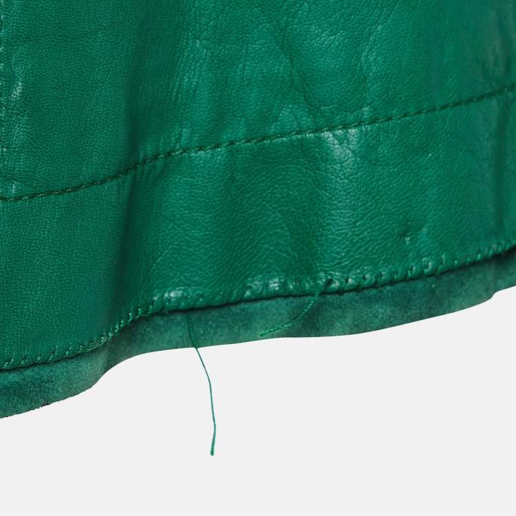 مملوكة مسبقًا Gucci Green Leather Pleated Crop Leather Jacket M