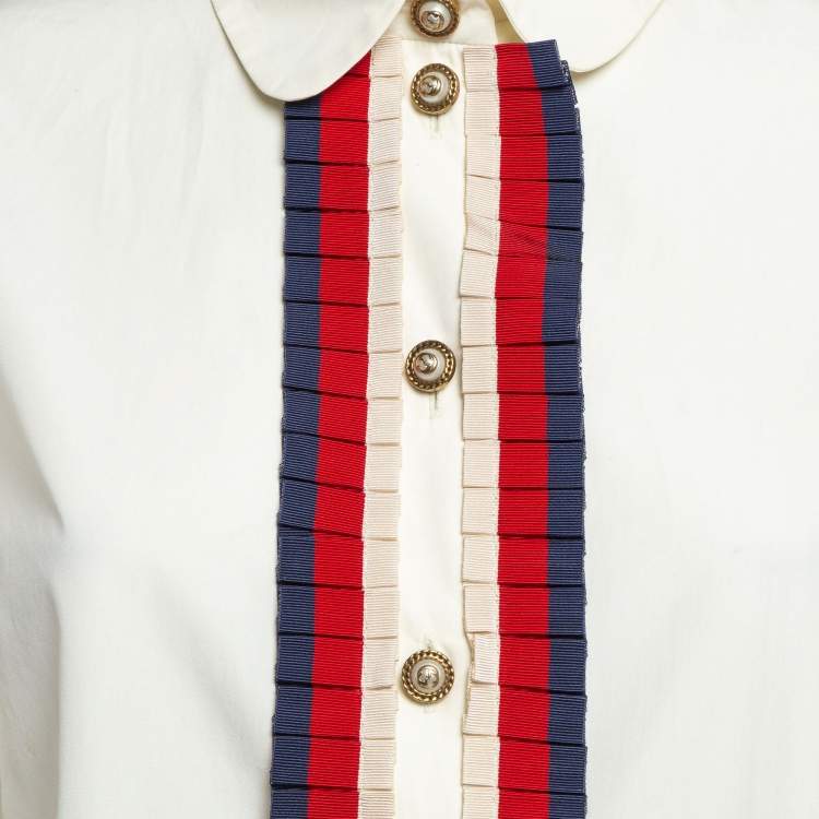 Pre Owned Gucci Off-White Cotton Ruffled Shirt M