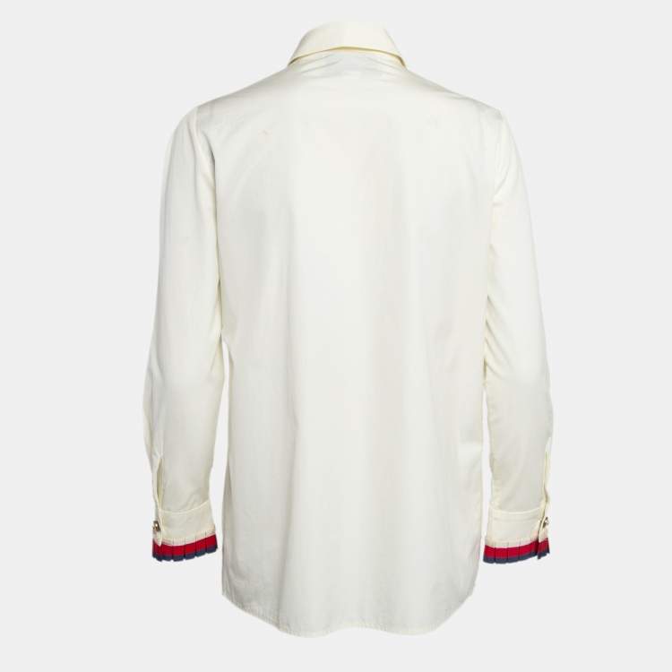 Pre Owned Gucci Off-White Cotton Ruffled Shirt M