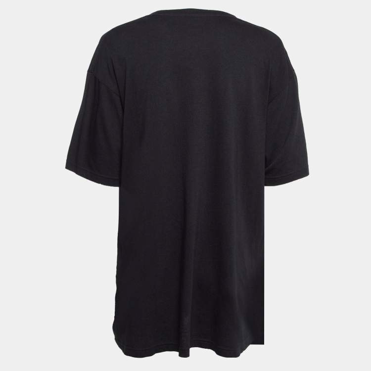 Pre Owned Gucci Black Logo Sequin Embroidered Cotton Oversized T-Shirt S