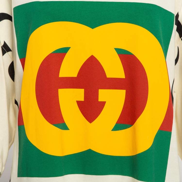 Pre Owned Gucci Cream Retro Logo Print Oversized T-Shirt Dress S