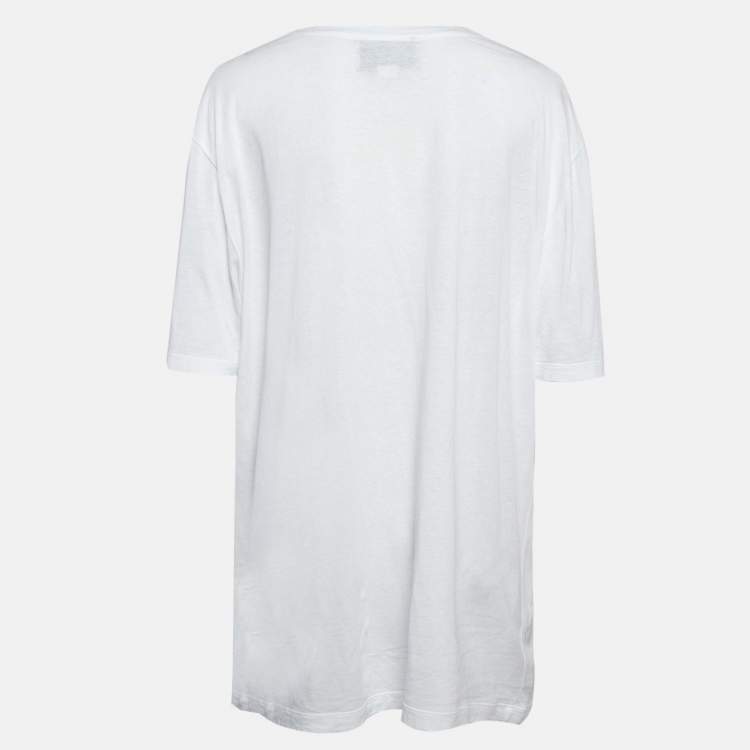 Pre Owned Gucci White Logo Print Cotton Jersey T-Shirt XL