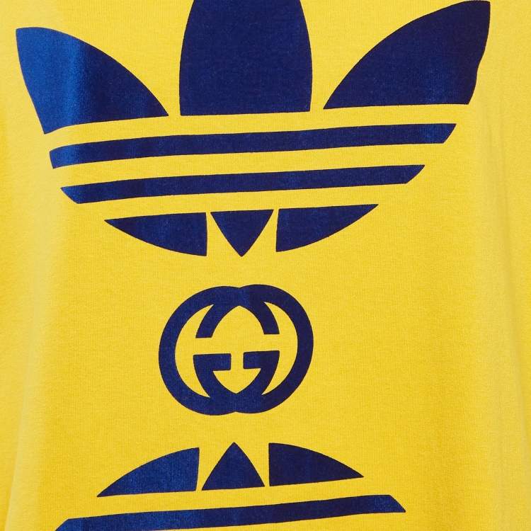 Pre Owned Gucci x adidas Yellow Printed Cotton Oversize T-Shirt L